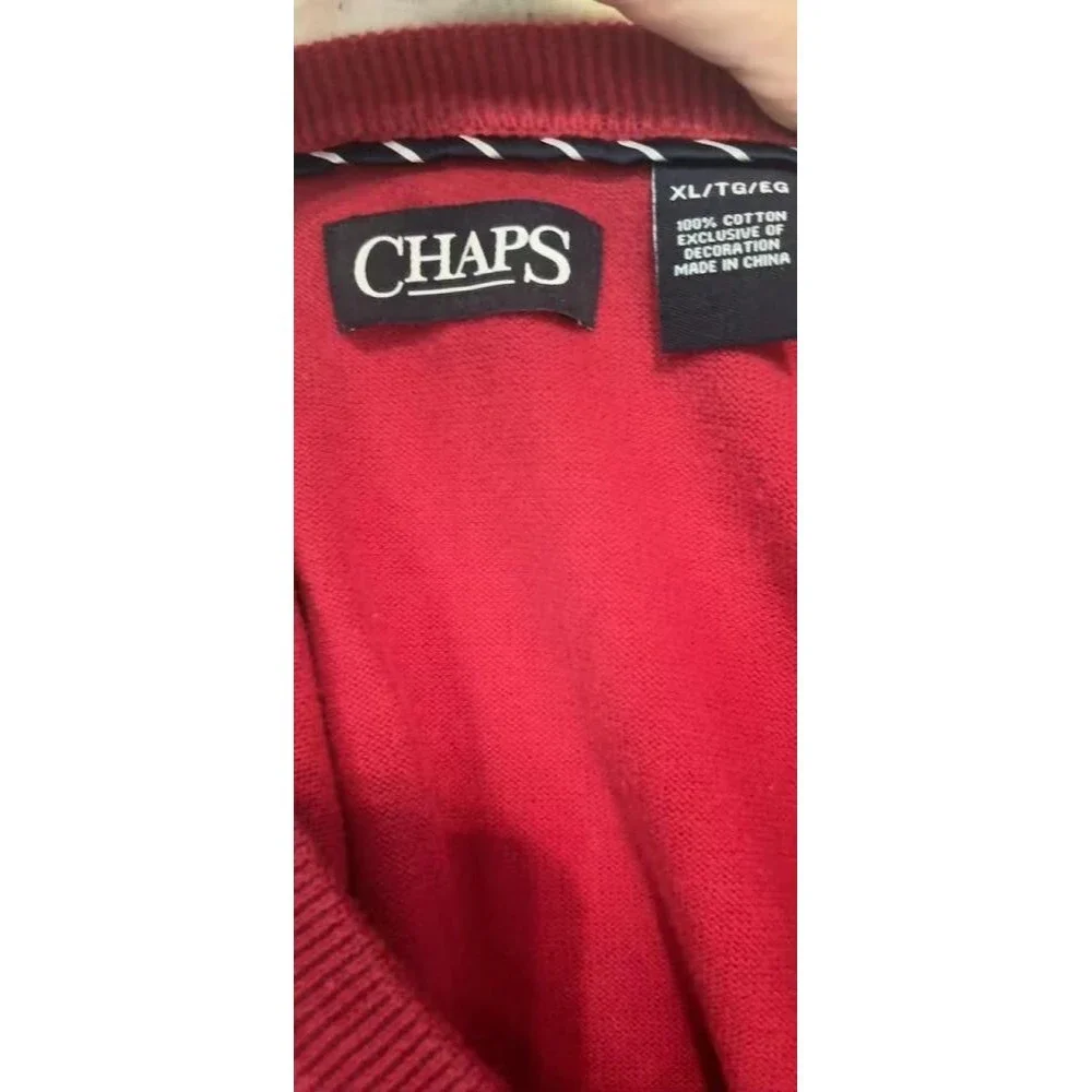 Chaps Sweater Vest Lot 2 Red Cream Cotton Knit Grandpacore Old Money Preppy XL